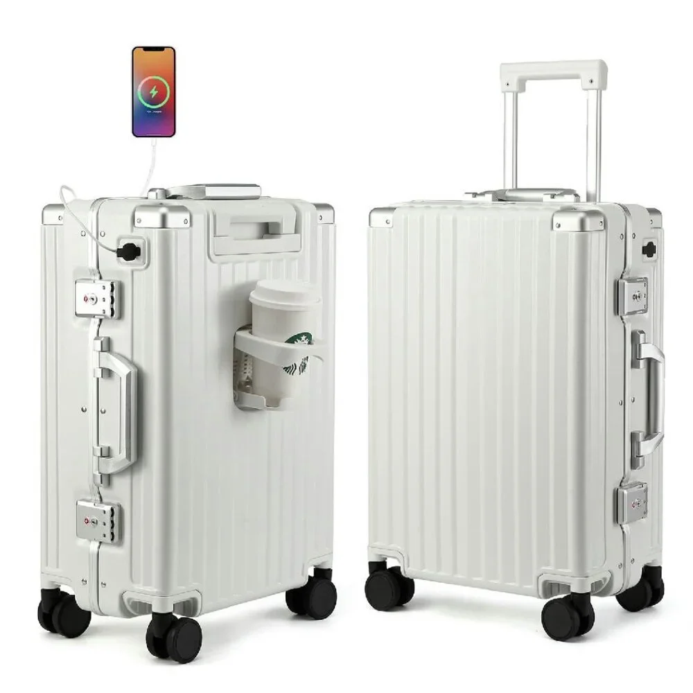 20 Inch Hard Shell Carry-On Luggage with USB Port & Cup Holder